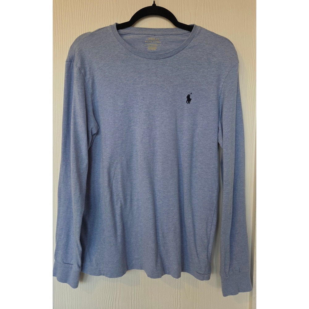 Polo Ralph Lauren Mens Long Sleeve Cotton T-Shirt Size S Logo Light Blue Preppy